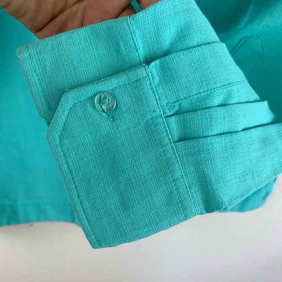 𝅺Guayabera Shirt Long Sleeve 100% Linen Teal NWOT - Picture 10 of 13